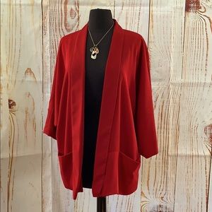 Stylish red cape sleeve blazer